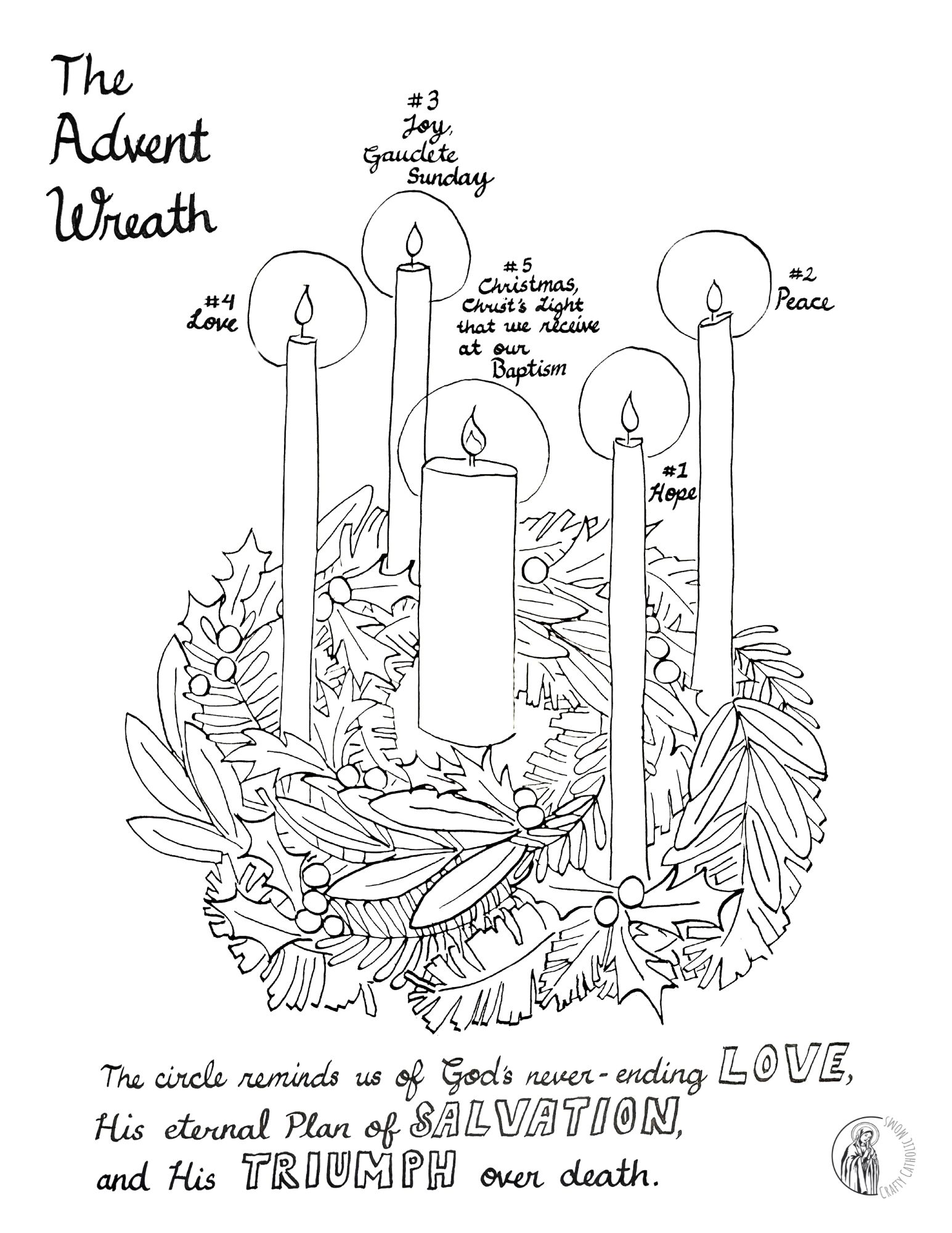 free advent wreath coloring page for kids and adults -